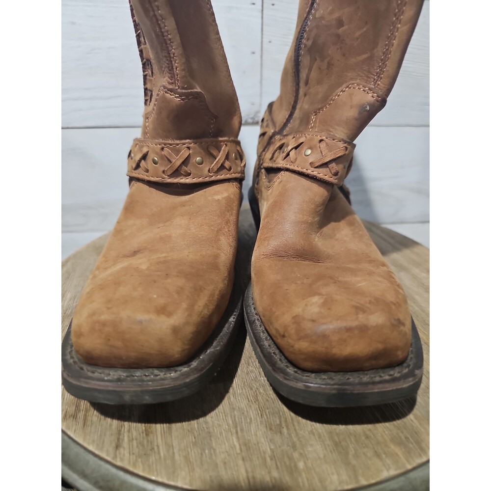 Harley-Davidson Auburn Harness Boots Womens 8M Brown Leather Studded Moto D85432 - Picture 4 of 10
